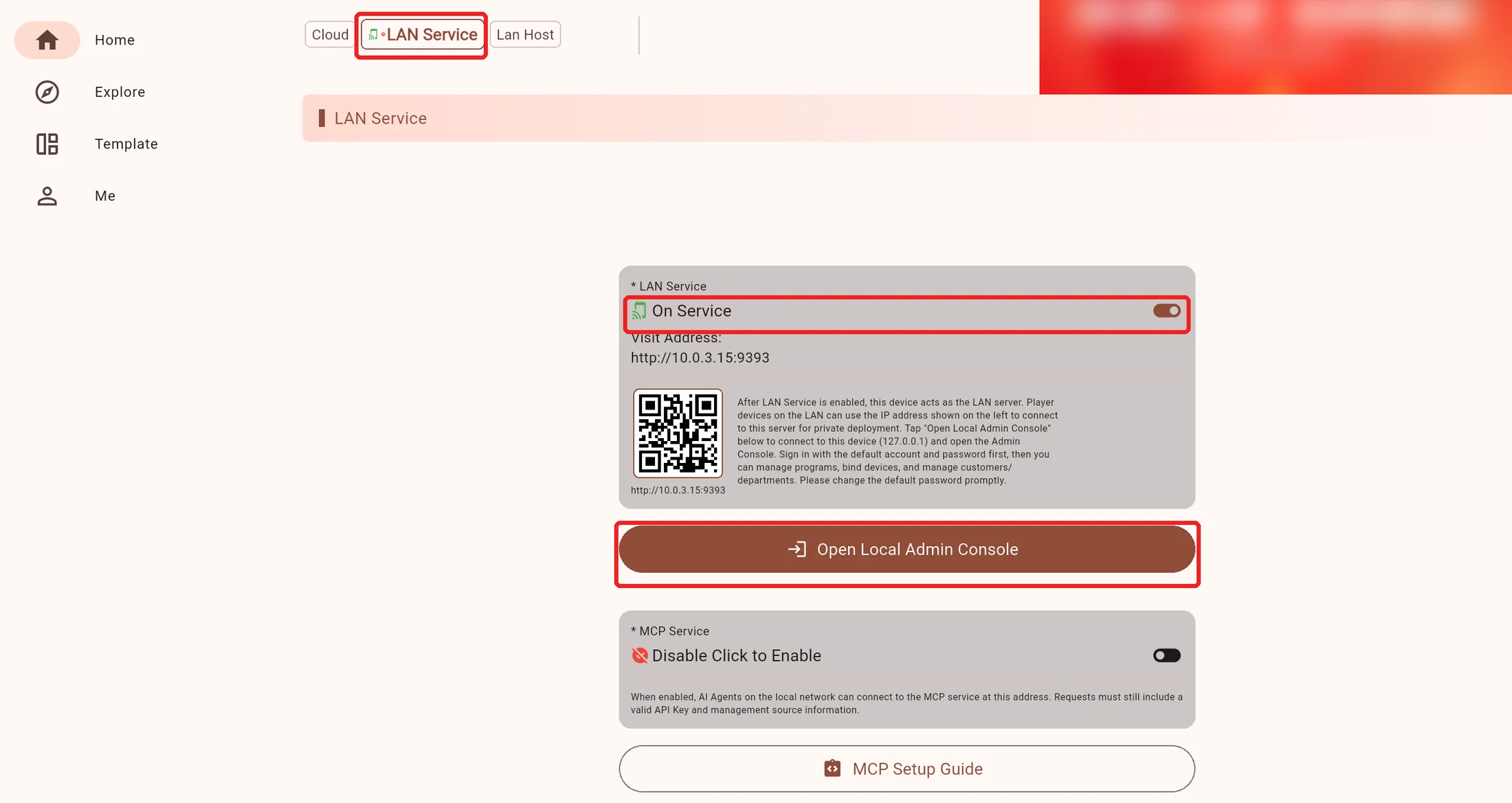 Enable the Admin local service and open its management console
