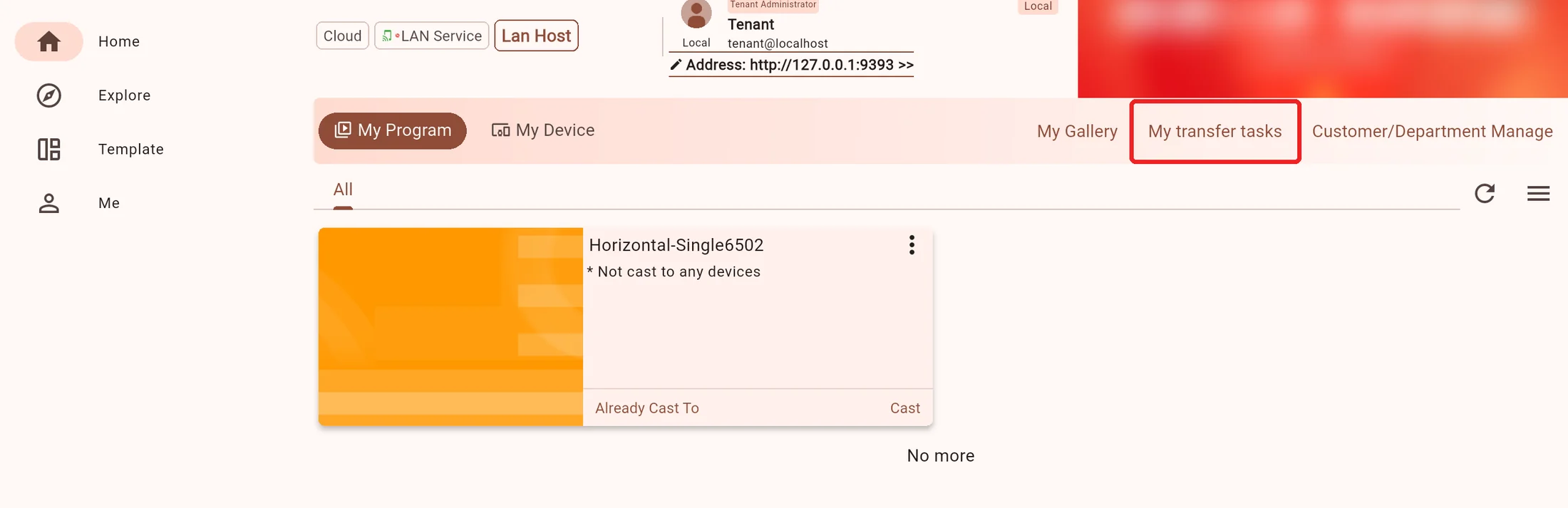 Open My transfer tasks from the local service
